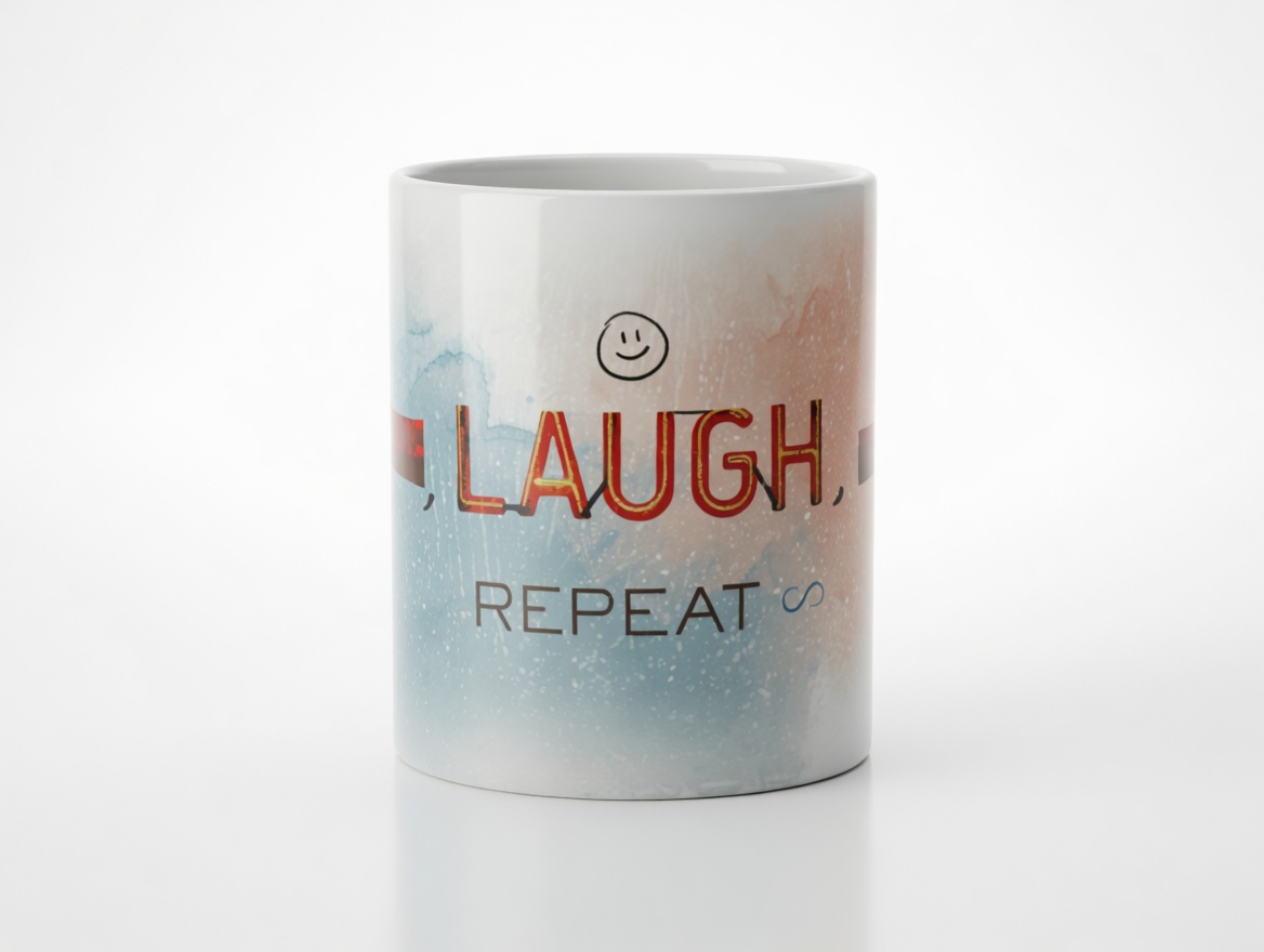Live, Laugh, Repeat watercolor mug in blue and coral
