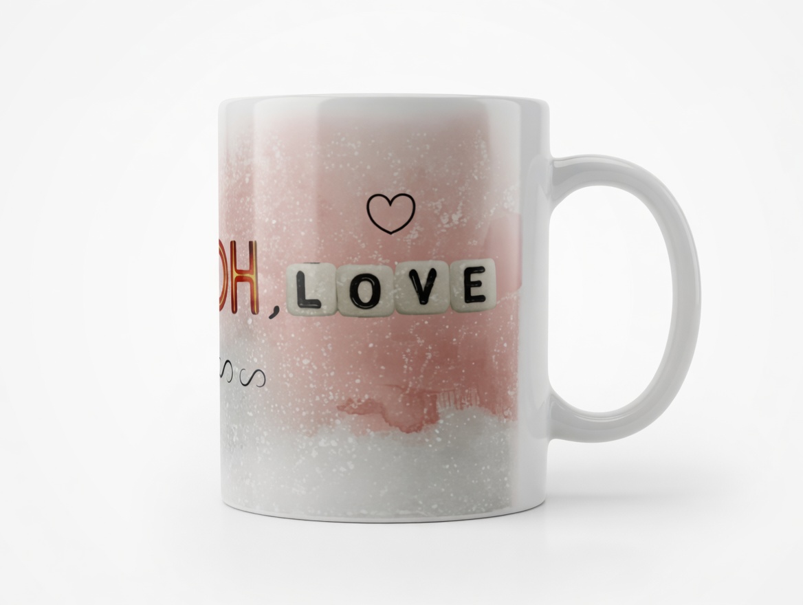 Live, Love, Laugh watercolor mug in pink and grey